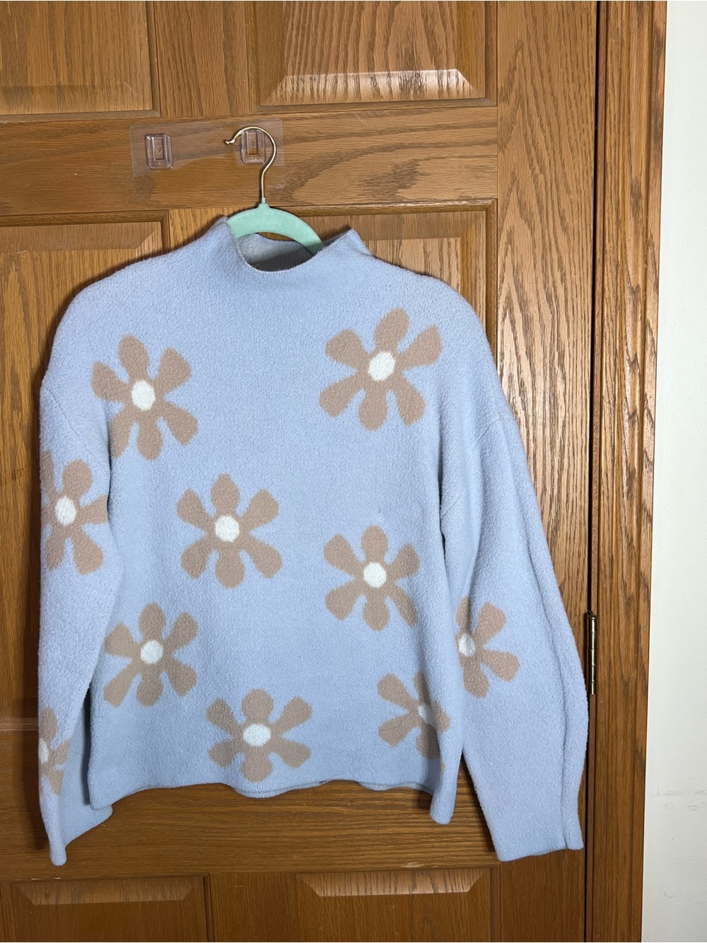 Philosophy Blue top with Brown Flowers